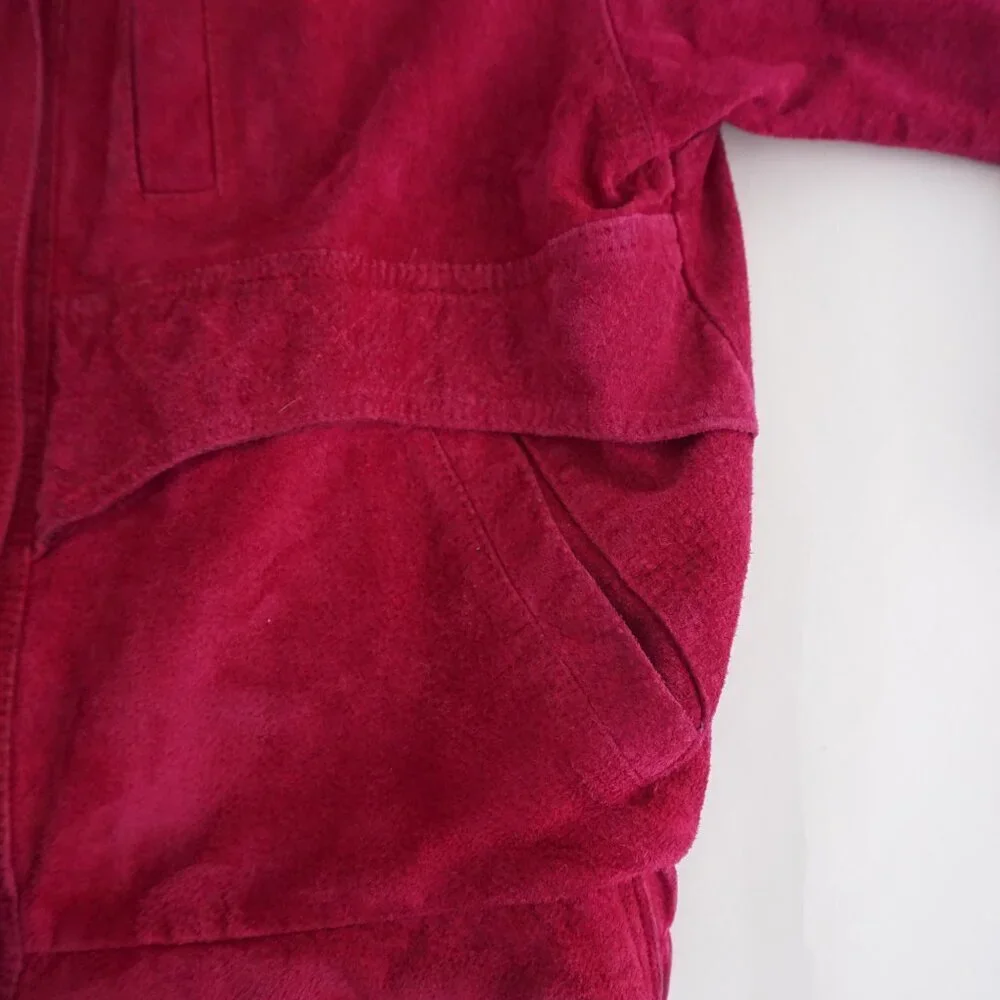 Vintage Just Petites Red Suede Leather Zip Jacket Minimalist Classic Cropped L - Picture 6 of 15
